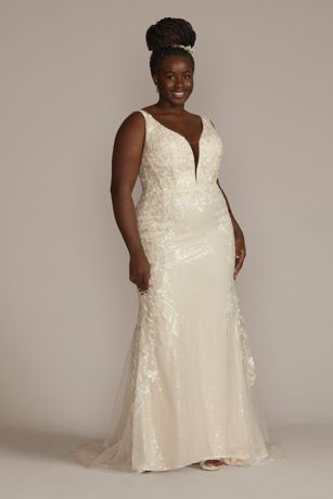 Sequin Scrolling Lace Plus Size Wedding ...